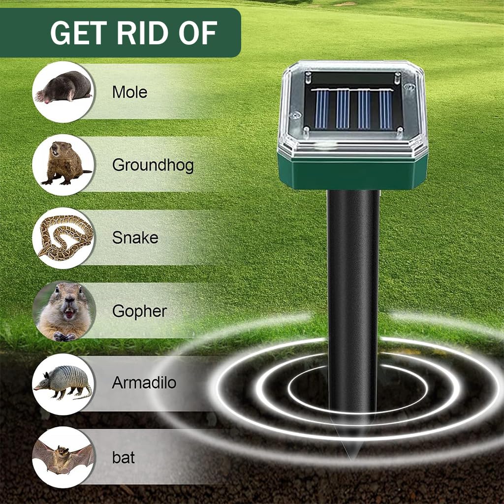 HASTHIP 4Pcs Solar Ultrasonic Animal Repellent - IP65 Waterproof Animal Repellent - 26cm Outdoor Animal Repellent Devices - Switchable Ultrasonic Animal Repellent for Mice, Rodent, Birds HASTHIP 4Pcs Solar Ultrasonic Animal Repellent - IP65 Waterproof Animal Repellent - 26cm Outdoor Animal Repellent Devices - Switchable Ultrasonic Animal Repellent for Mice, Rodent, Birds